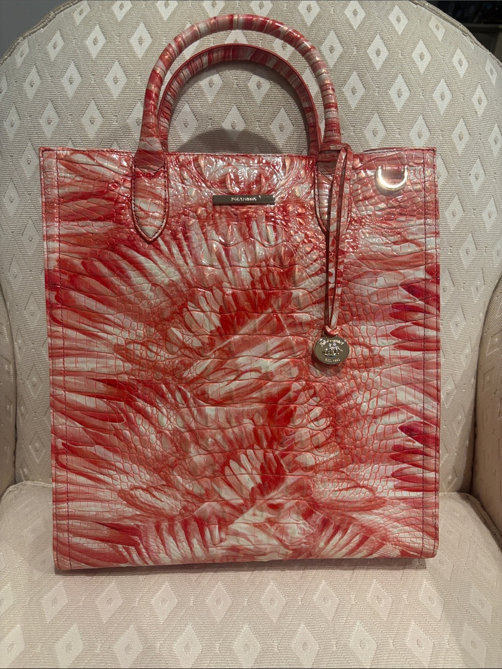 Prada Red & White Marble-Effect Tote